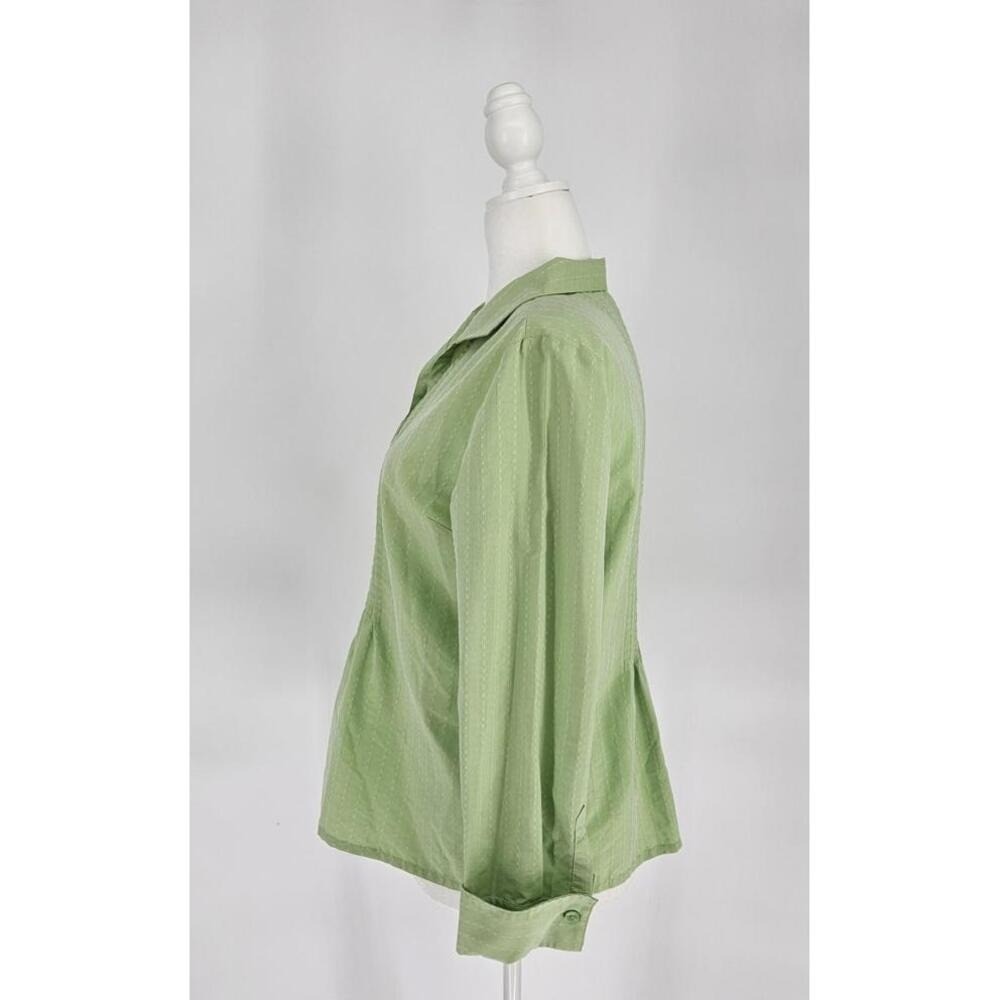 Coldwater Creek Button Up Shirt Womens PM Green Pleated Pintuck Long Sleeve Blou - Picture 5 of 11